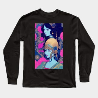 Girl with blue skin surrounded by flowers Long Sleeve T-Shirt